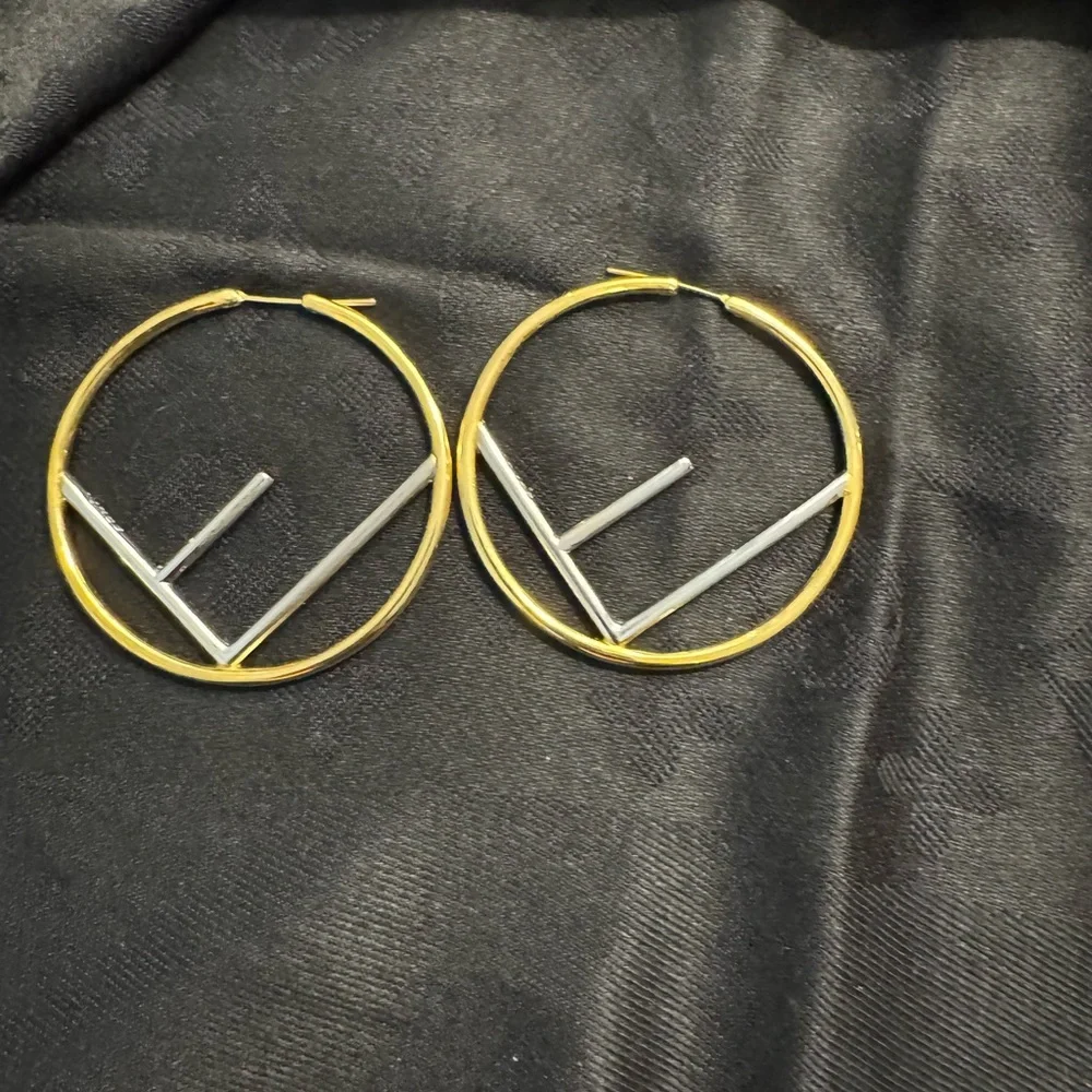 Fendi FF Gold and Silver Hoop Earrings - Picture 6 of 7